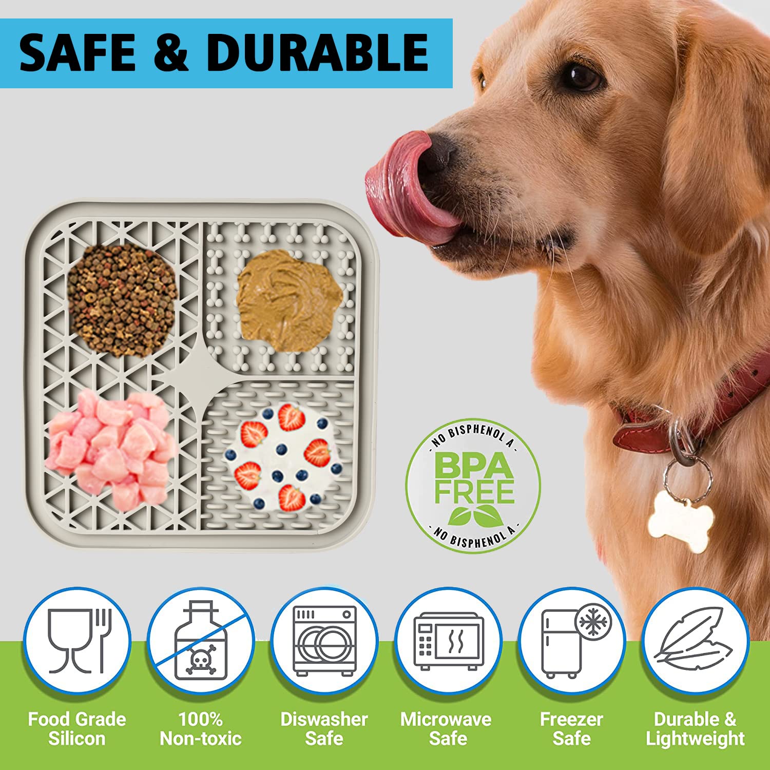 **Slow Feeder Lick Mat for Dogs & Cats - Peanut Butter Licking Pad with Suction Cups for Anxiety Relief, Grooming, Bathing & Training - Non-Slip Dog Treat Dispenser (Grey) | Perfect for Stress Relief & Mealtime Enrichment**