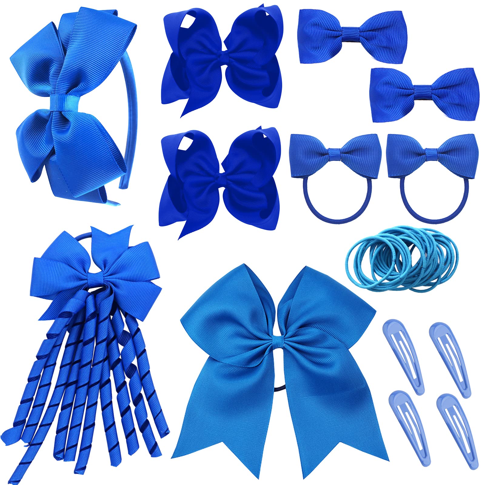 33Pcs Blue Hair Accessories Set for Girls - Hair Bows, Headbands, Clips & Elastics | Perfect for School, Christmas & Birthday Gifts | Toddler Hair Decorations & Party Supplies