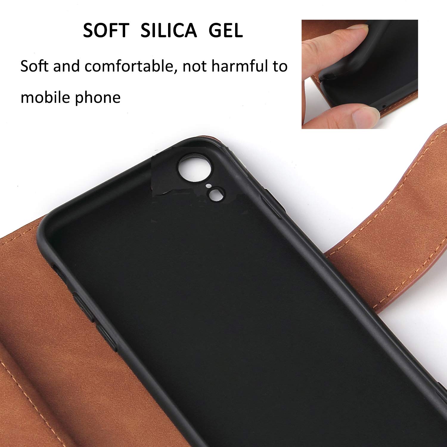 UEEBAI PU Leather Wallet Case for iPhone XR - Magnetic Closure, Zipper Pocket, Kickstand & Card Slots with Hand Strap | Women's Flip Phone Purse in Brown | Perfect for Shopping, Travel & Everyday Use