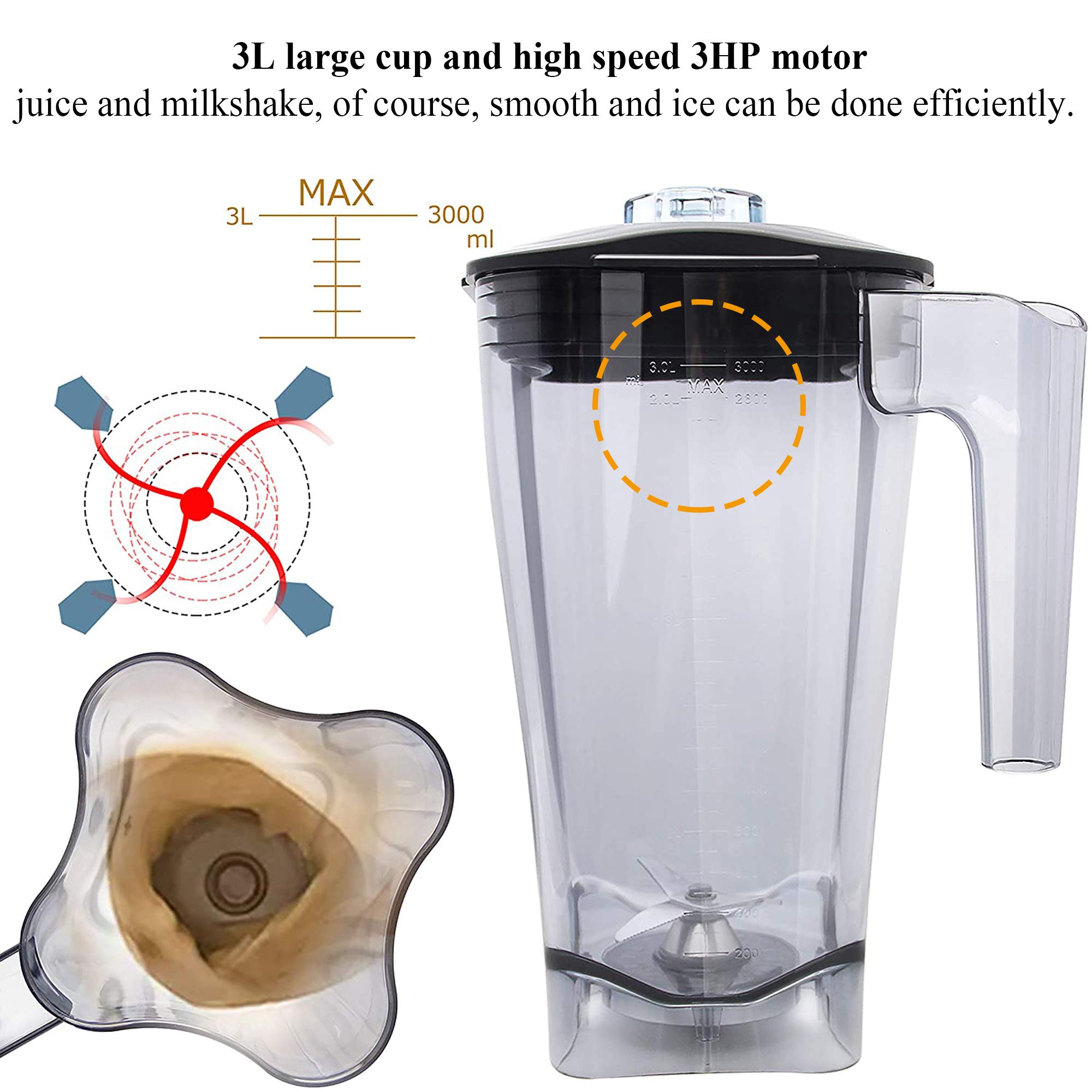 Huanyu 2200W Professional Countertop Blender - 100 oz Large Capacity, Variable Speed & Pulse Function - Perfect for Smoothies, Ice Crushing, Soup Making - Ideal for Home & Commercial Use (220V Euro Plug, Red)