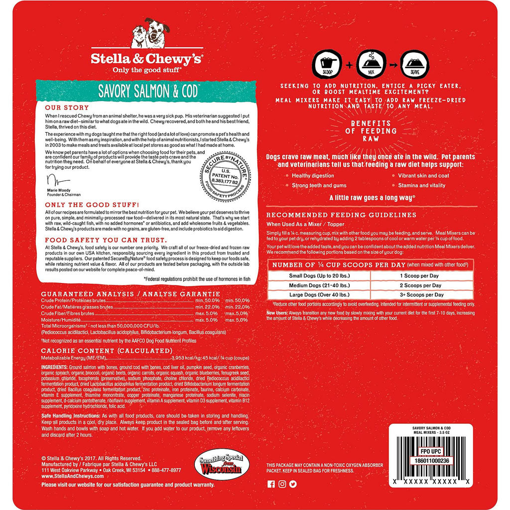 Stella & Chewy's Freeze-Dried Dog Food Topper - Grain-Free Savory Salmon & Cod Meal Mixer for Small & Large Dogs | Perfect for Kibble Boost or Raw Diet Supplement