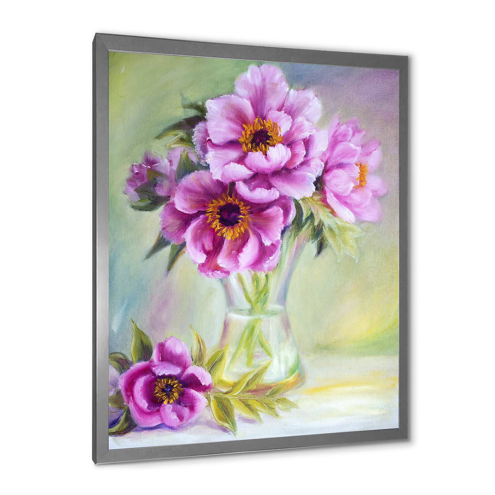 DesignQ Peonies in Vase Still Life Traditional Framed Wall Art - Floral Home Decor for Living Room, Bedroom & Office