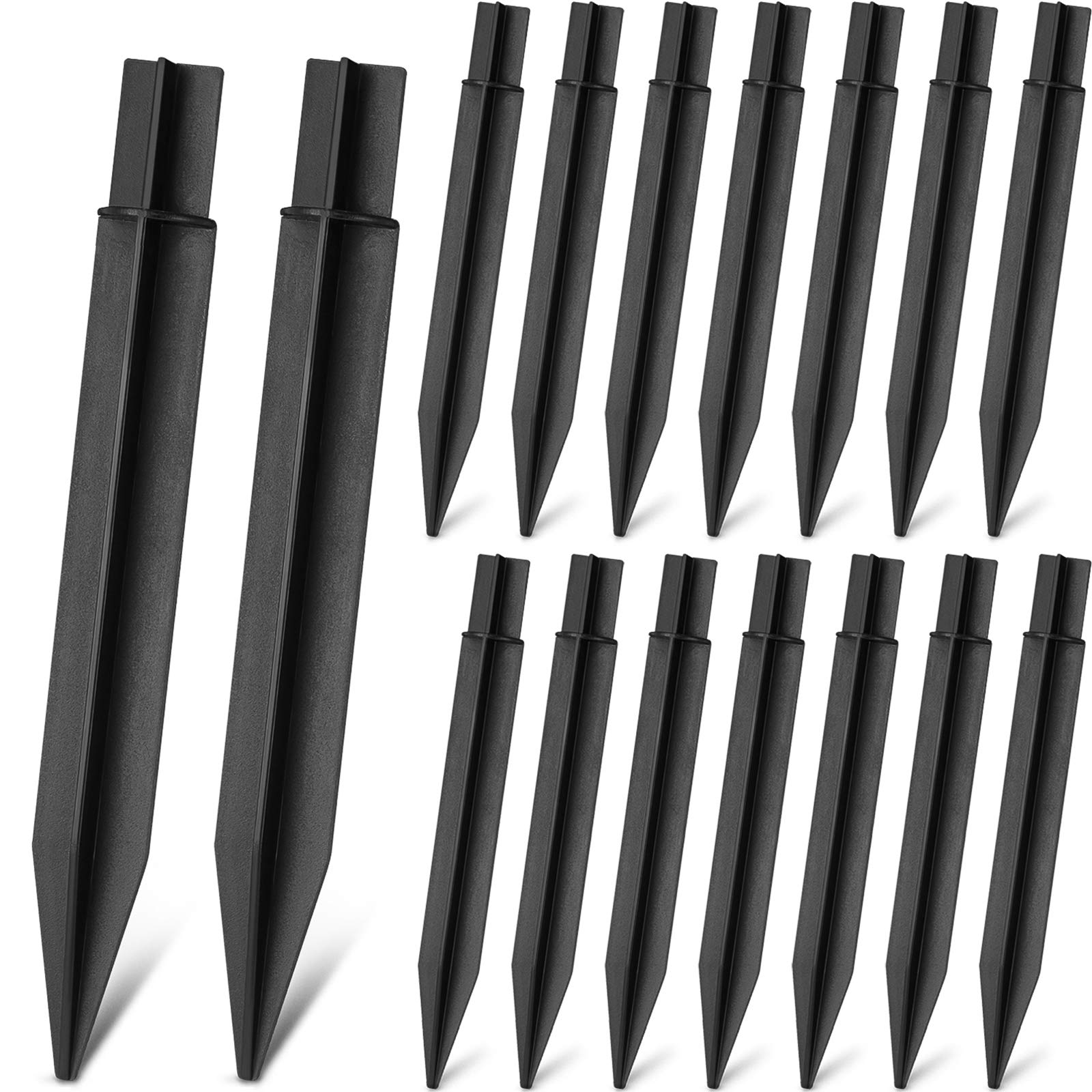 Blulu 8.25 Inch Black Plastic Ground Spikes Stakes - 16 Pack Solar Light Stakes for Garden, Pathway & Landscape Lighting - Durable Outdoor Decoration for Yard, Lawn & Walkway