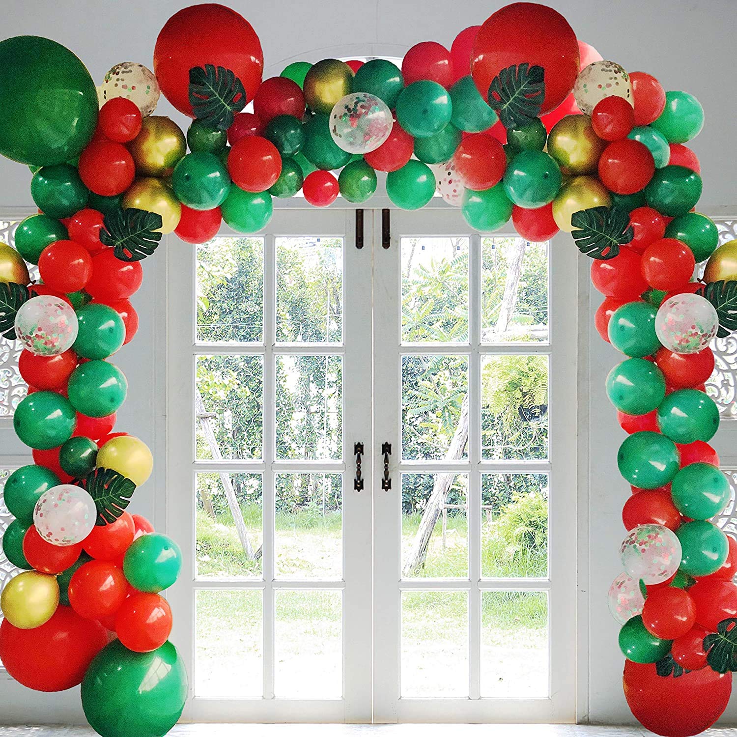 189-Piece Christmas Balloon Garland Arch Kit with Red & White Candy Balloons, Gift Box Balloons, Red Star, Tree, Reindeer, Santa Claus & Boots Foil Balloons – Perfect for Christmas Party, Home, and Office Decorations