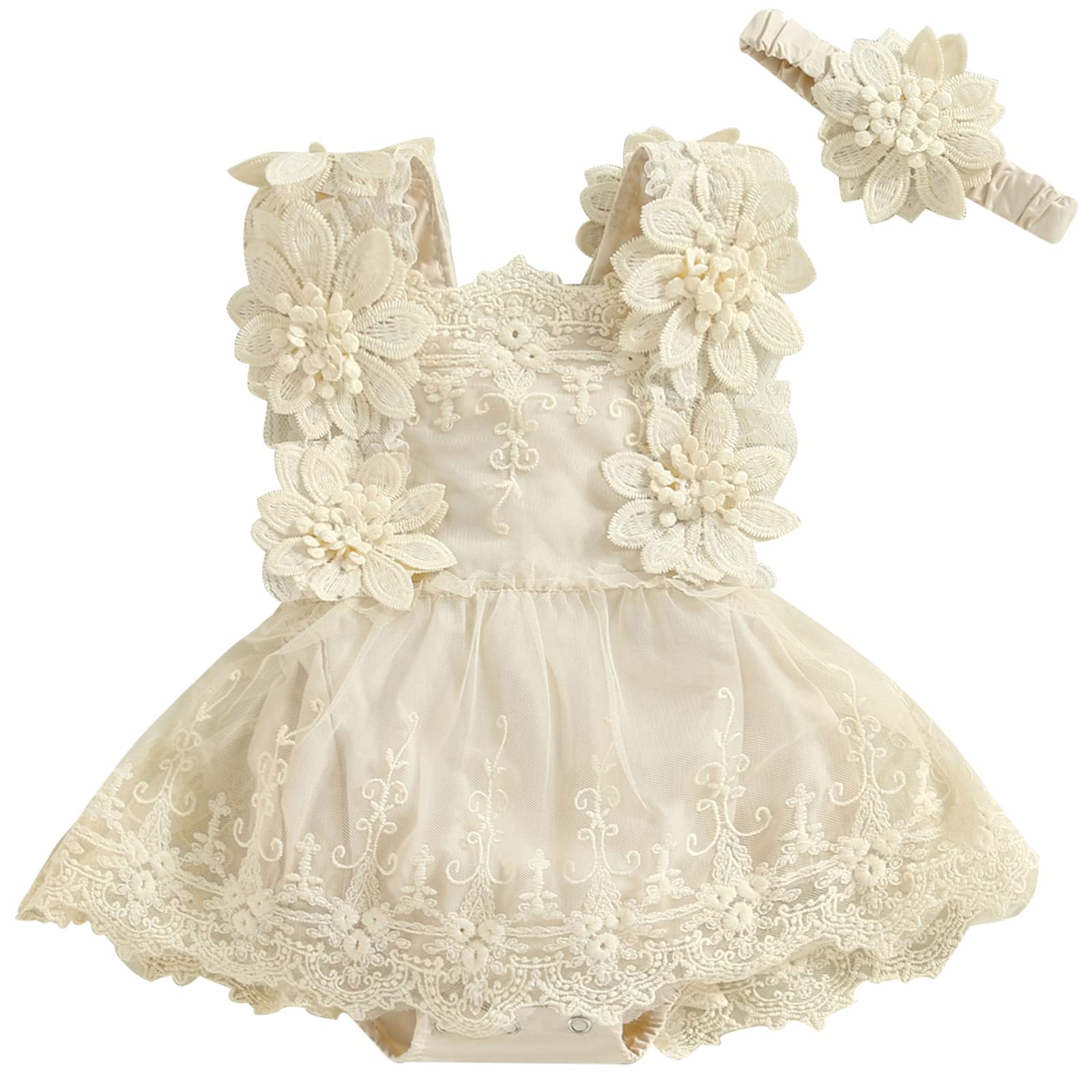 Mubineo Baby Girl Summer Lace Romper Dress - Sleeveless Floral Princess Outfit for Newborns & Toddlers | Perfect for Photoshoots, Parties & Special Occasions