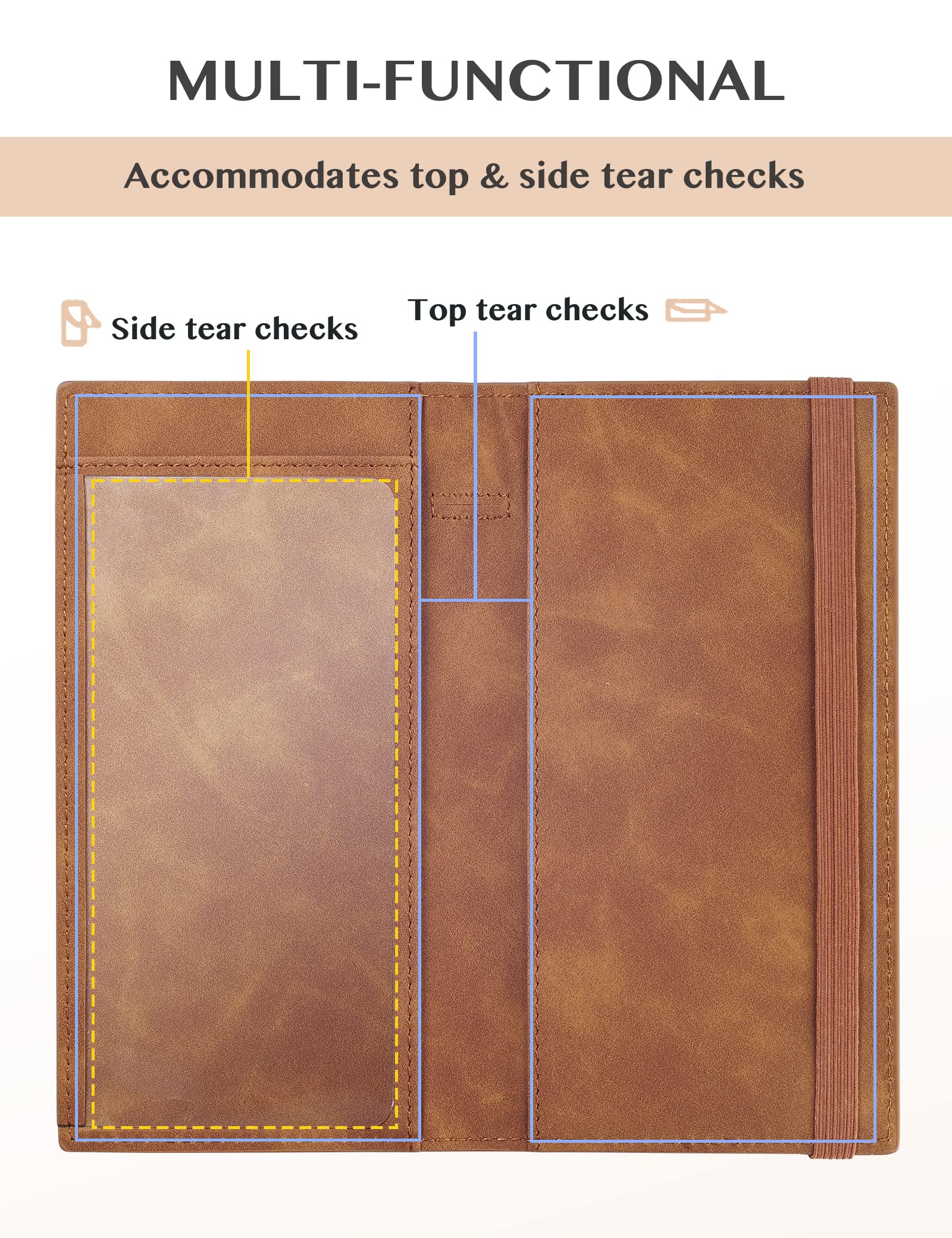 Premium PU Leather Checkbook Cover for Women & Men - RFID Blocking Zreal Checkbook Holder for Personal Checks with Top & Side Tear Duplicate Checks (Brown) | Ideal for Banking, Bill Payments & Financial Organization