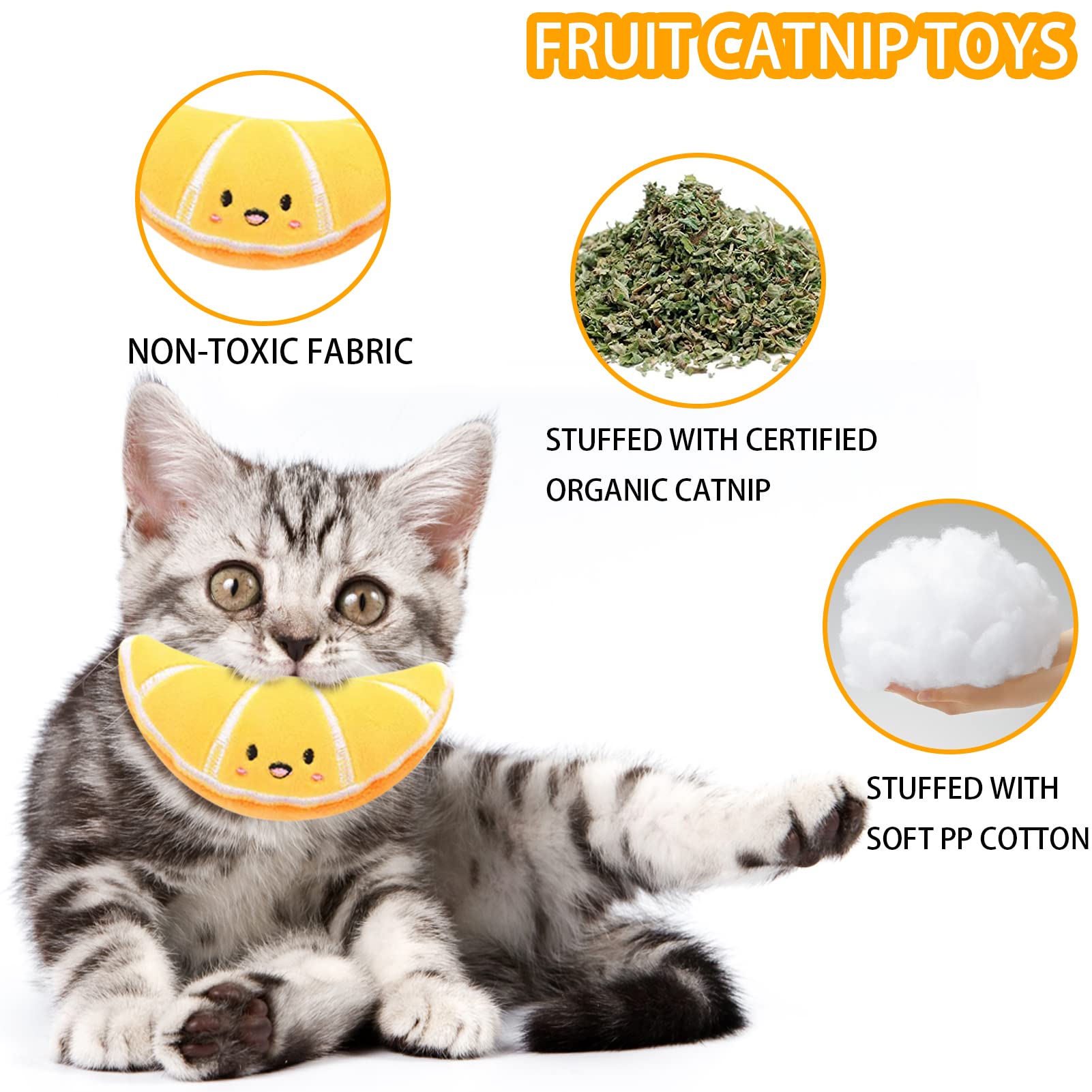 6 Pack Catnip Toys for Kittens - Durable Chew Resistant Interactive Cat Toys with Catnip, Plush Fruit Shapes for Indoor Cats - Promotes Dental Health, Great Gift for Cat Lovers (Apple, Banana, Strawberry) - Perfect for Playtime, Training & Stress Relief
