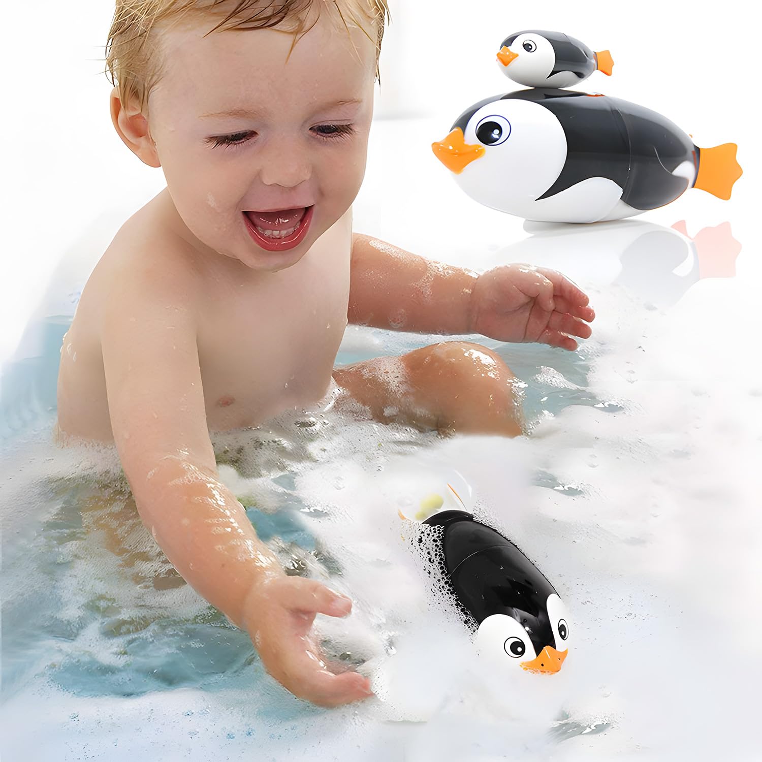 Battery Operated Swimming Penguin Race Dive Flip Water Toys - Fun Pool Bathing Toys for Kids, Summer Swimming Pool Games & Bathtub Playtime