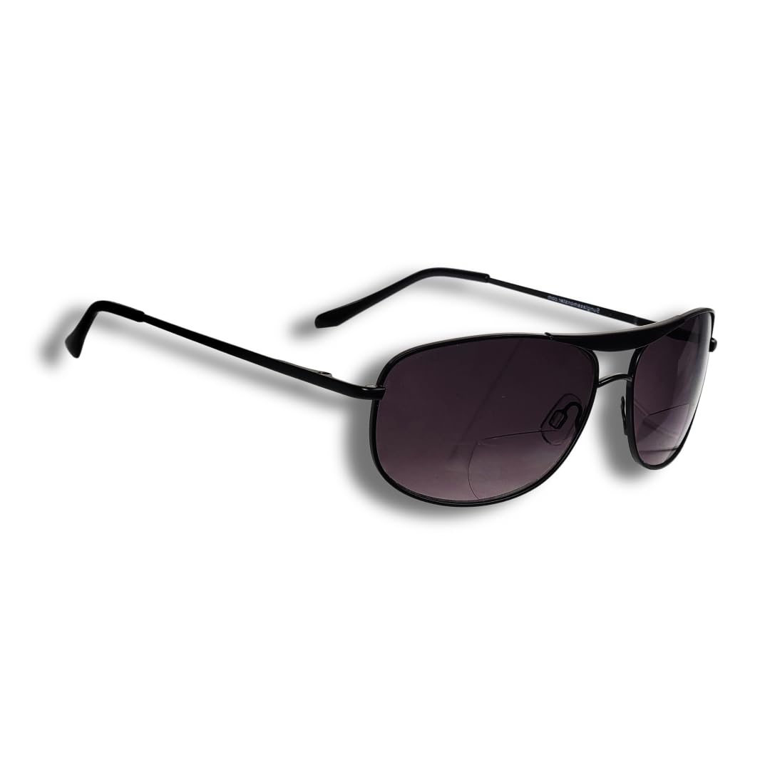 ProSPORT Aviator Bifocal Sunglasses +2.50 - Black Gunmetal Frame with Smoke Lens - Bifocal Reading Glasses for Men & Women - Perfect for Driving, Fishing, and Outdoor Activities