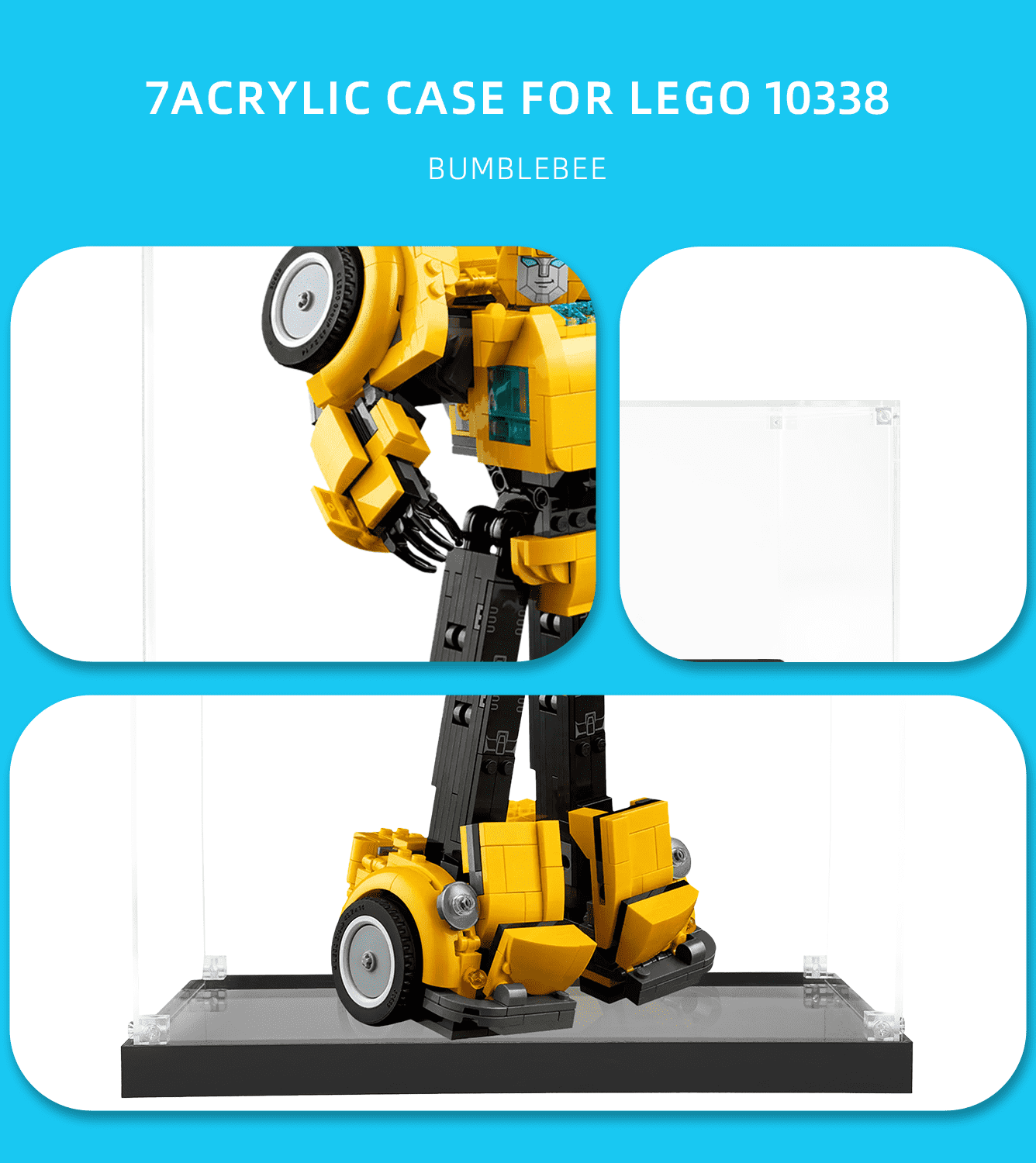 LEGO Icons Bumblebee 10338 Display Case - Clear Acrylic Protection for Collectible Models - Perfect for Showcasing on Shelves, Desks, or in Collections