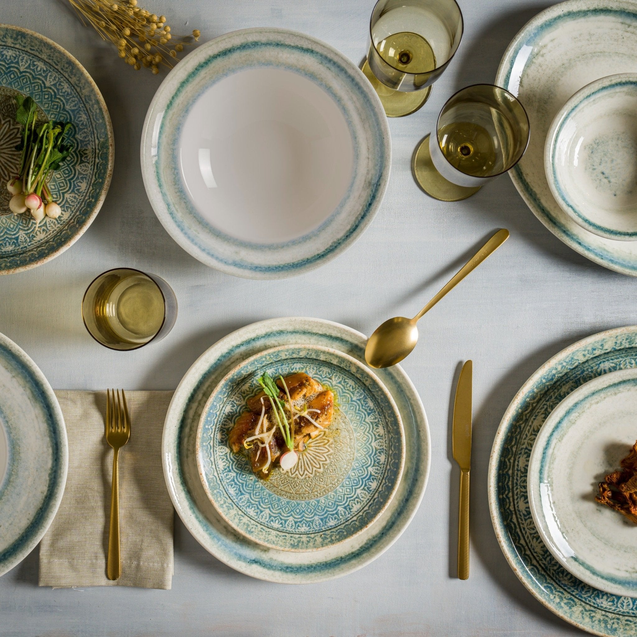 Rivus Line Pasta Plate 28cm (400cc) - Elegant Ceramic Dinner Plate for Italian Cuisine, Perfect for Restaurants, Home Dining & Special Occasions