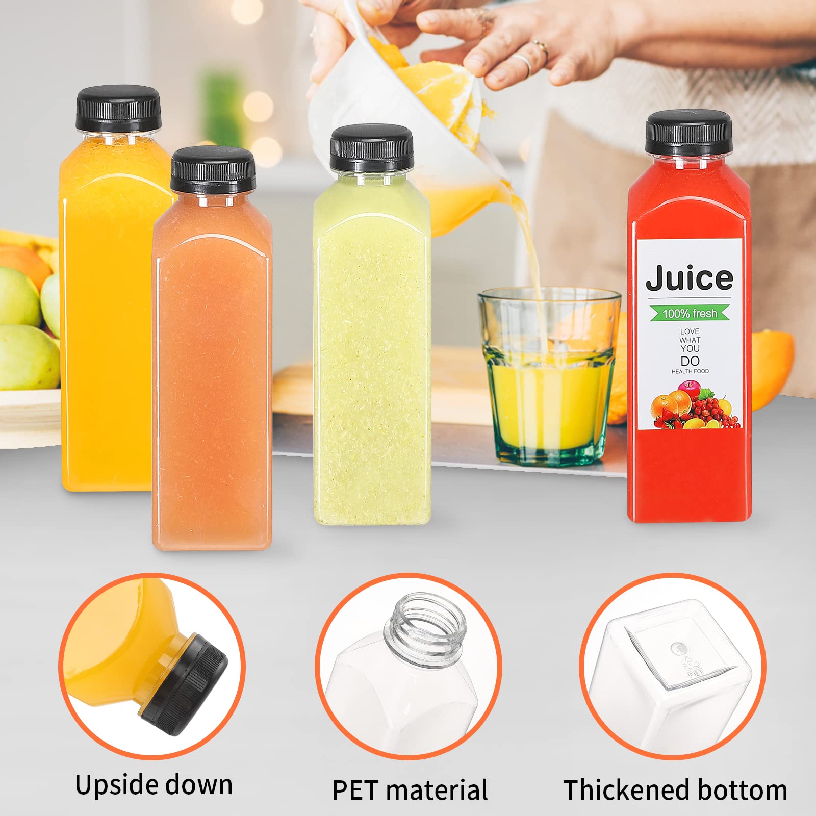 24-Pack 16oz Reusable Plastic Bottles with Lids - Clear Juice & Beverage Containers for Milk, Smoothies, Iced Coffee - Perfect for Meal Prep, Gym, Picnics & School Lunches