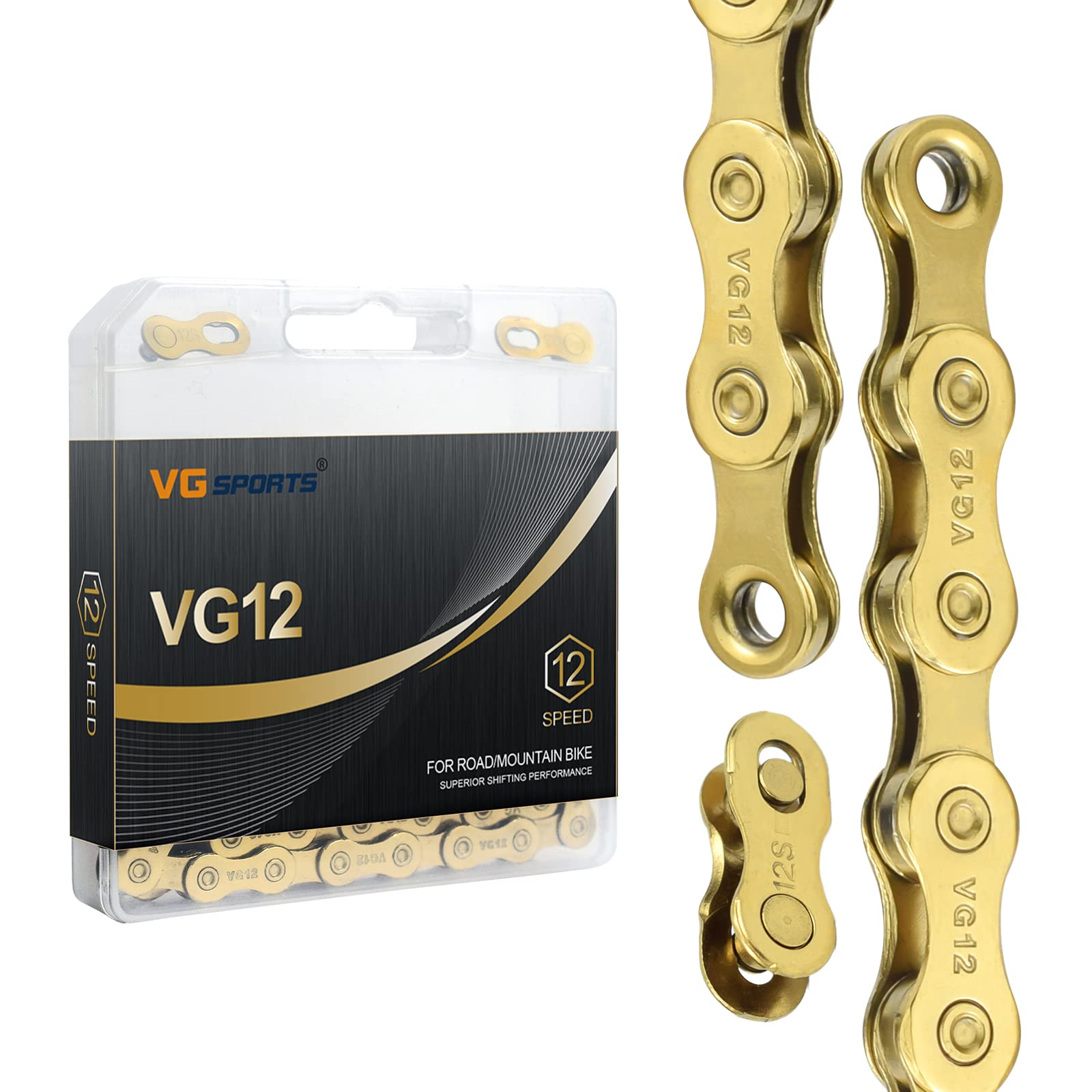 VG Sports 12 Speed Bike Chain - 1/2 x 11/128 Inch 126 Links Bicycle Chain for Mountain & Road Bikes - Silver/Rainbow/Titanium - Perfect for Cycling, Commuting & Outdoor Adventures
