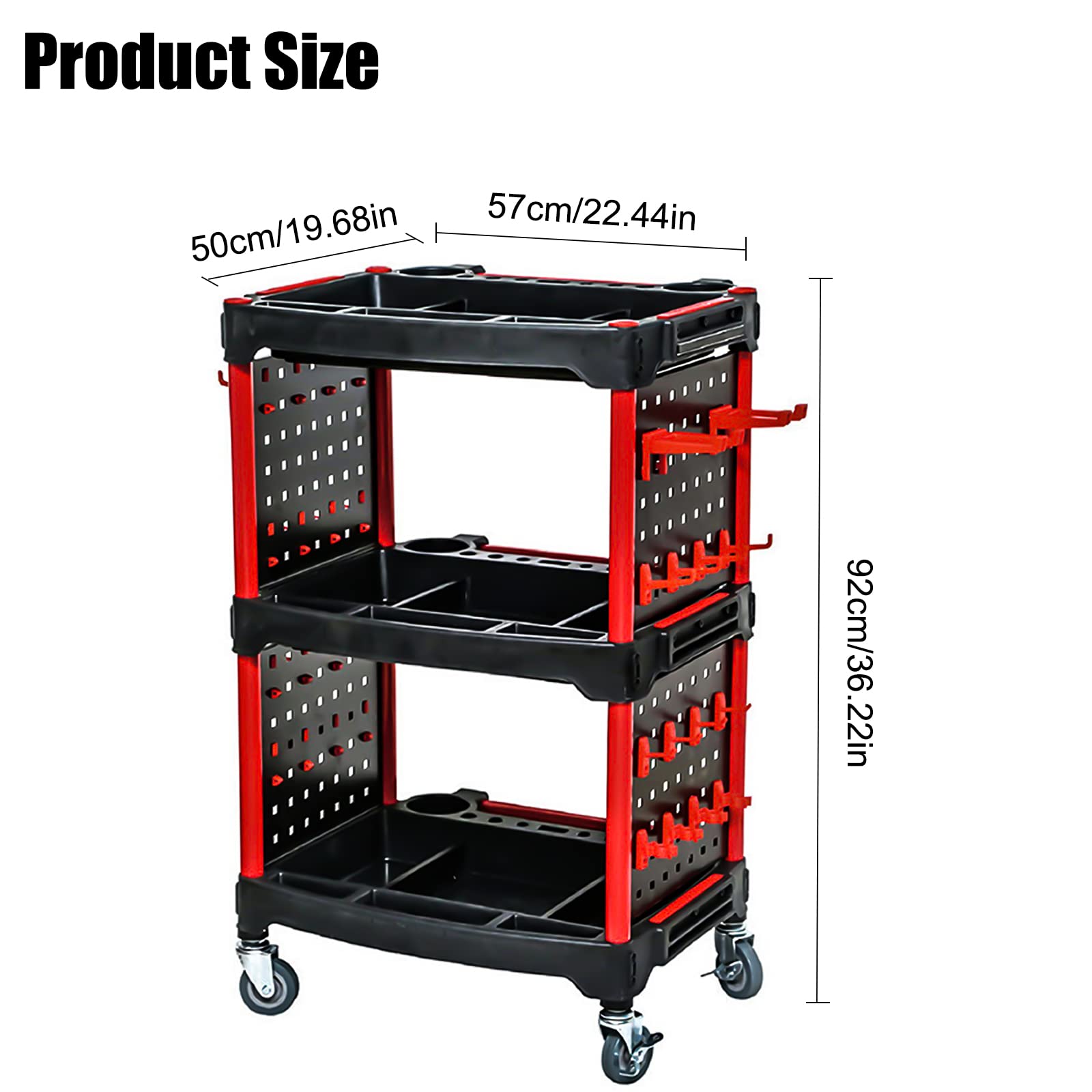 Professional Car Detailing Cart with 4 Side Hanging Plates & Hooks - Mobile Utility Organizer for Mechanics & Auto Detailers - Perfect for Car Wash, Waxing & Repair Workstations