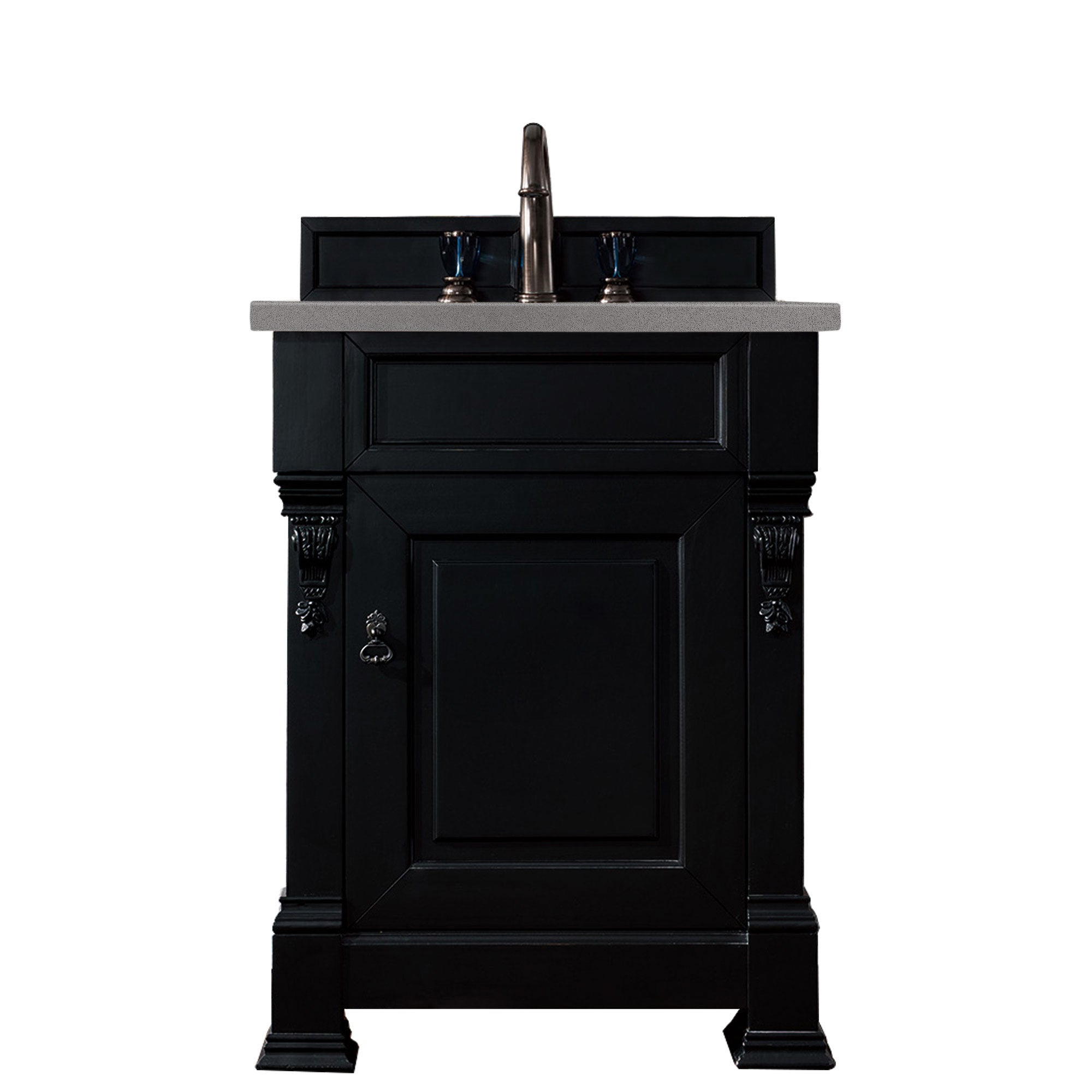 Brookfield 26 Inch Single Bathroom Vanity Set with Antique Black Finish & 3CM Grey Expo Quartz Countertop - Perfect for Modern and Traditional Bathrooms