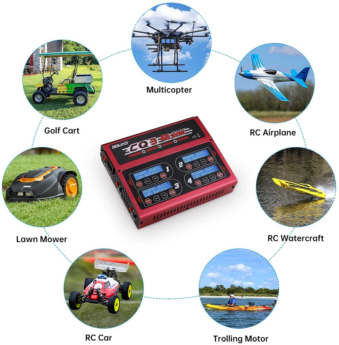 4-Port 100Wx4/10Ax4 AC/DC RC LiPo Battery Charger Discharger with Intelligent Balance Charging - Includes 10pcs Battery Power Display Indicator Slider Markers - Perfect for LiPo/LiHV/Li-ion Rechargeable Batteries - Ideal for RC Cars, Drones, and DIY Electronics Projects