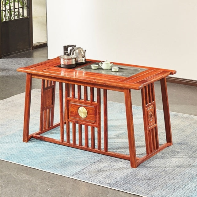 Premium African Rosewood Tea Table Set - Handcrafted Wooden Coffee Table with Matching Stools - Perfect for Living Room, Lounge, and Outdoor Patio Decor