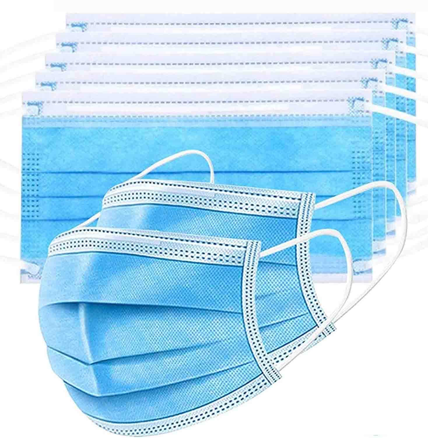 50 Pack Disposable 3-Ply Face Masks with Nose Pin & Elastic Ear Loops - Breathable Non-Woven Protection for Daily Use, Travel, and Public Safety
