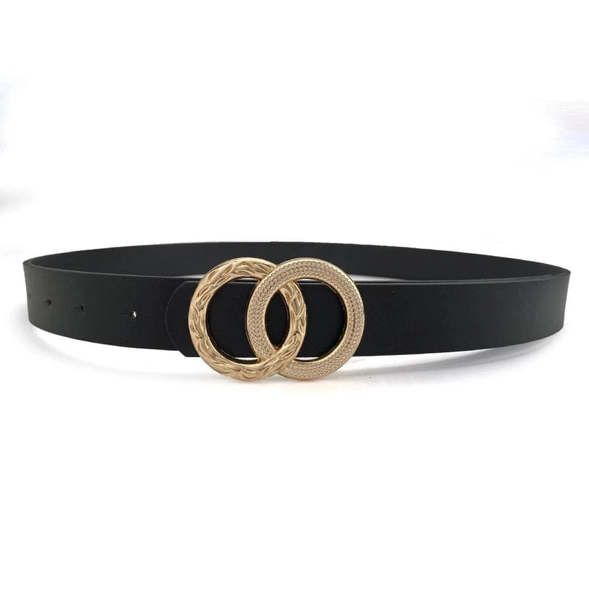 Premium Black Double O Ring Buckle Belt for Men & Women - Stylish & Durable Leather Waist Belt for Jeans, Pants, Casual & Formal Wear