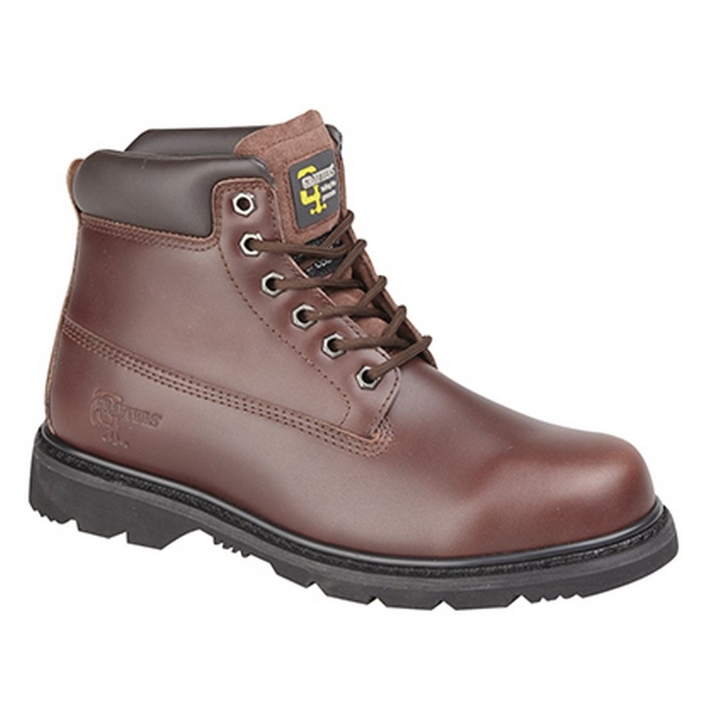 Grafters Men's 6-Eye Padded Leather Work Boots - Size 14 US - Black Steel Toe Safety Shoes for Construction, Warehouse & Outdoor Work
