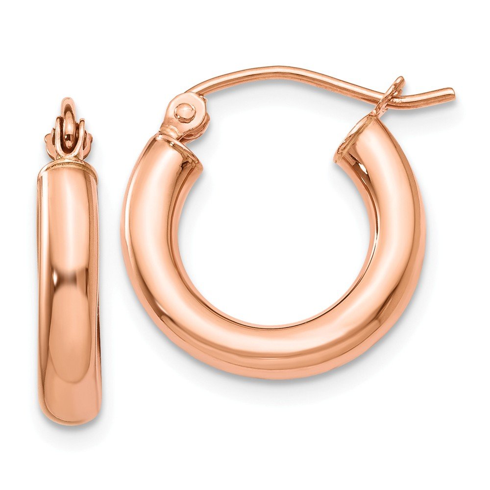 14K Rose Gold Polished 3mm Lightweight Tube Hoop Earrings for Women - Elegant Everyday Jewelry for Work, Date Night & Special Occasions