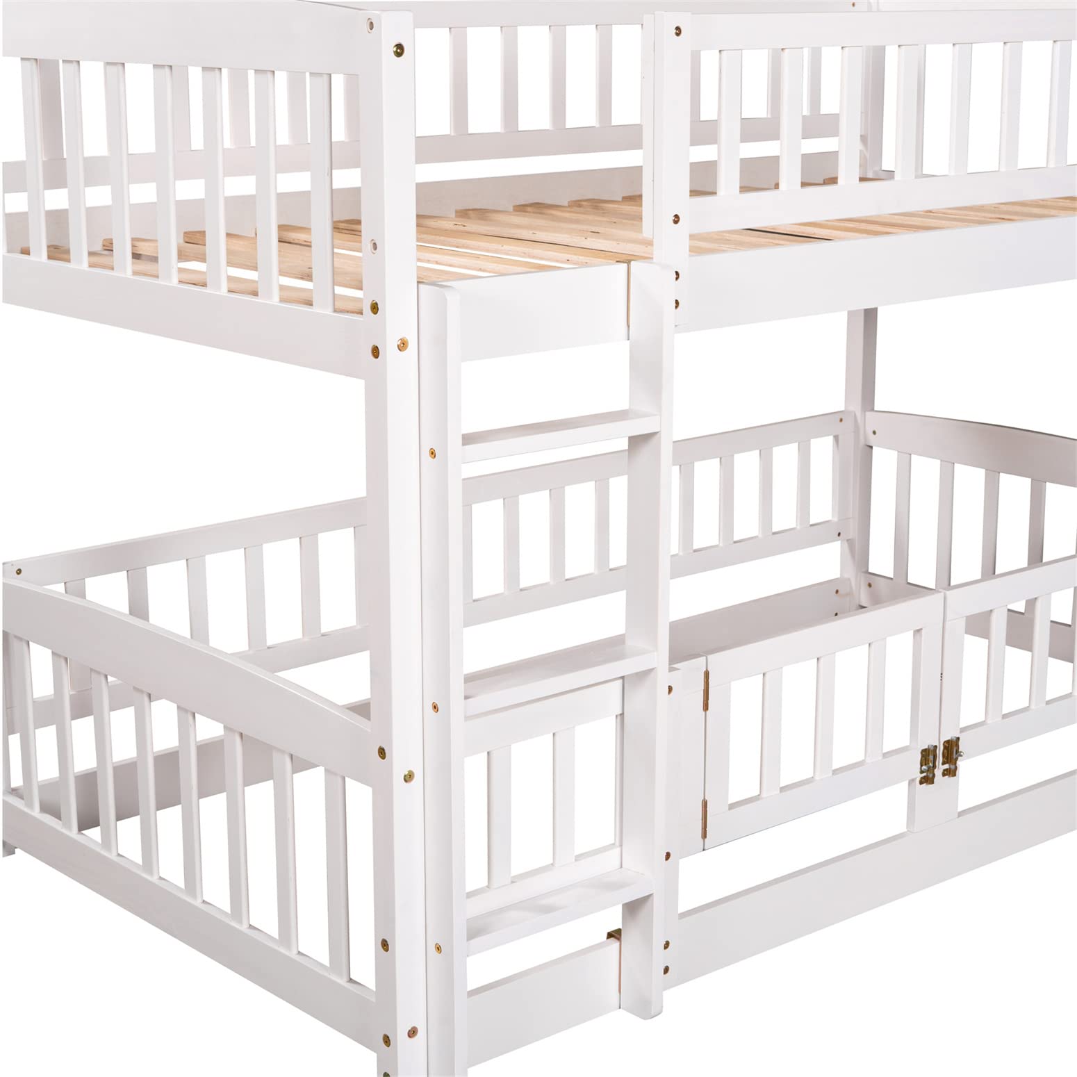 Harper & Bright Designs Twin Over Twin Low Bunk Bed with Slide - Wooden Floor Bunk Bed Frame with Safety Rails for Kids, Toddlers, Boys & Girls - Perfect for Small Bedrooms, Playrooms & Sleepovers (White)