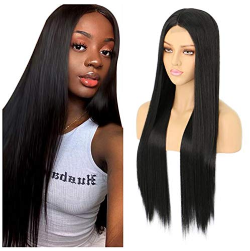 JU+ 4x4 Lace Front Wigs for Black Women - Pre Plucked Straight Human Hair Wigs with Elastic Bands & Natural Hairline - Perfect for Daily Wear, Parties & Special Occasions (Black)