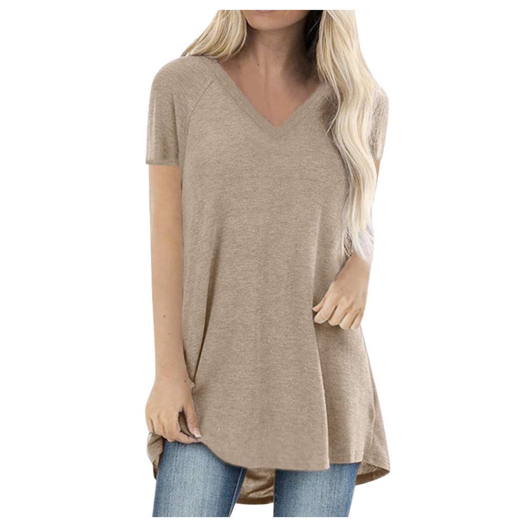 Women's Summer V-Neck T-Shirts & Loose Casual Blouses - Geometric Print Long Sleeve Tops for Leggings | White Cap Sleeve Shirts for Work, Travel & Everyday Wear