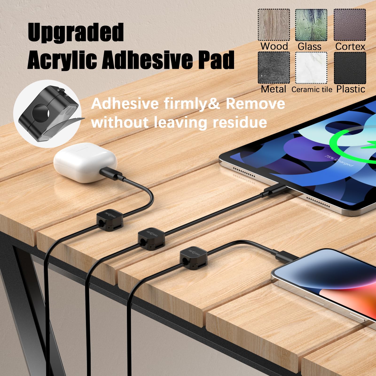 6 Pack Magnetic Cable Clips - Strong Adhesive Wire Organizers for Desk & Home Office Cable Management - Mini Cord Holders for Phone Charger, Headphones, USB Cables - Perfect for Car, Nightstand, Workstation (Black)