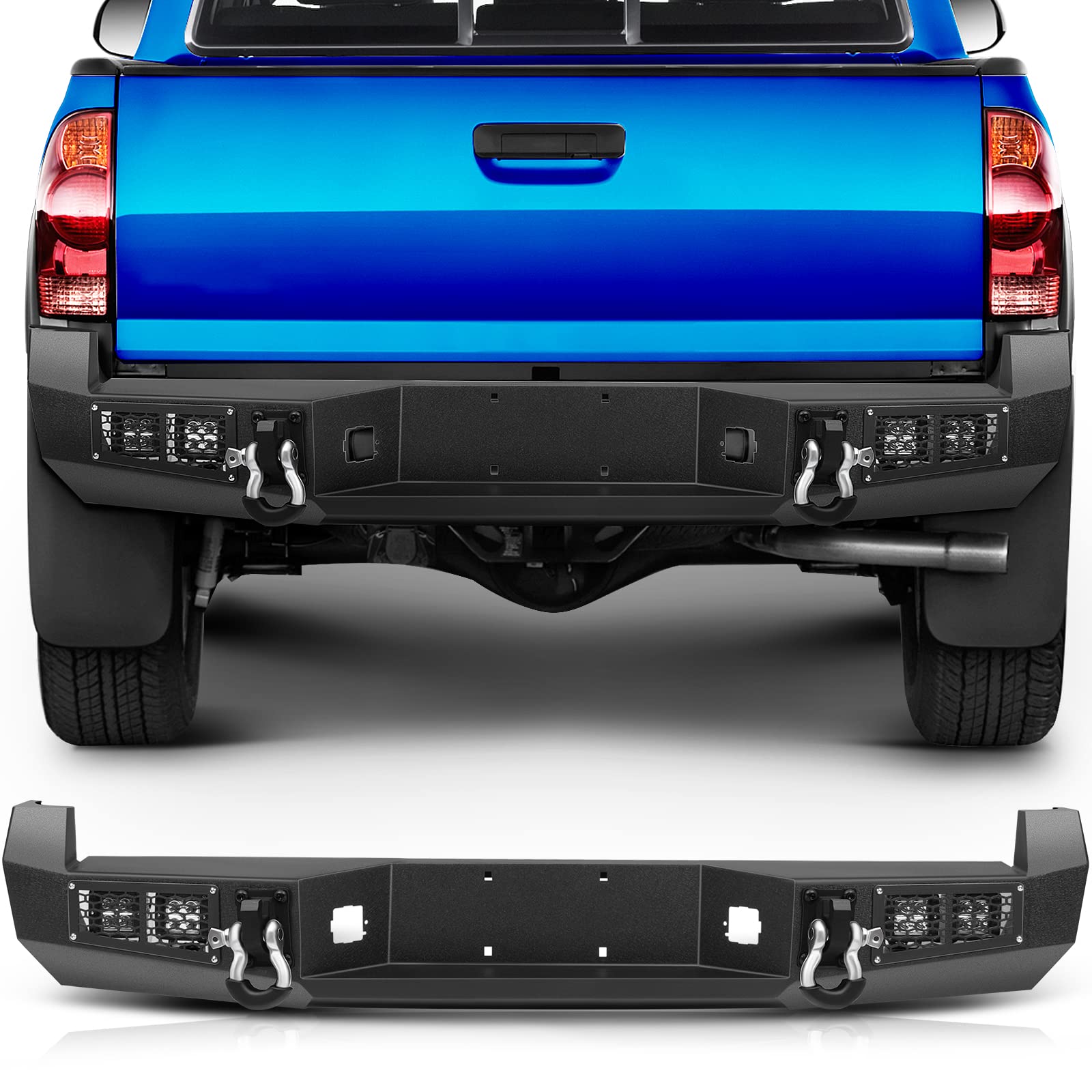 ECCPP Heavy Duty Rear Step Bumper with D-Ring & LED Lights for 2005-2015 Toyota Tacoma - Off-Road Protection & Towing Accessory for Truck Enthusiasts