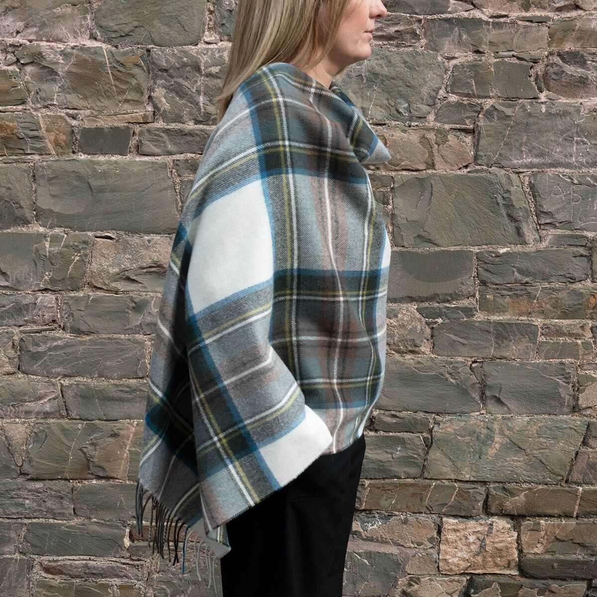 Georgia Stewart Blue Lambswool Poncho Dress - Women's Elegant Winter Wrap for Casual Outings & Holiday Gatherings