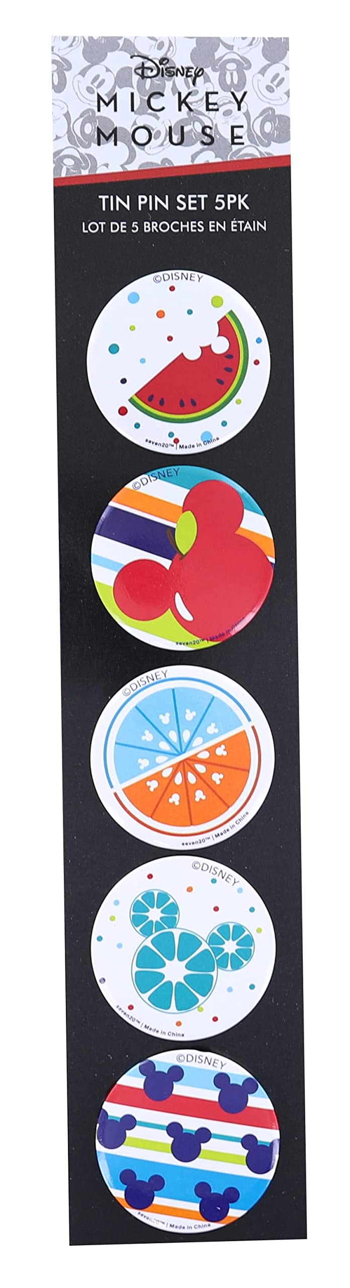 Disney Mickey Mouse Fruit-Themed 5-Piece Collectible Tin Pin Set - Perfect for Disney Fans, Pin Trading & Accessories Collection