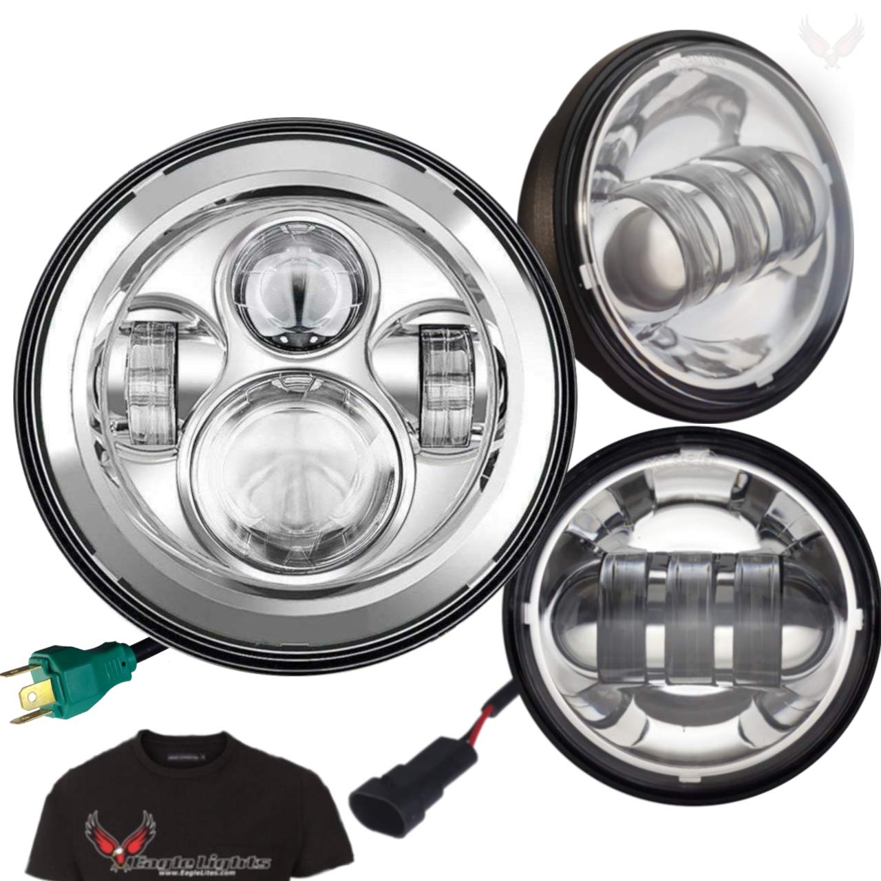 Eagle Lights 8700CPK 7-Inch LED Headlight Kit with Spot/Passing Lights for Motorcycles - Gen I Chrome Finish | High Visibility for Night Riding & Off-Road Adventures