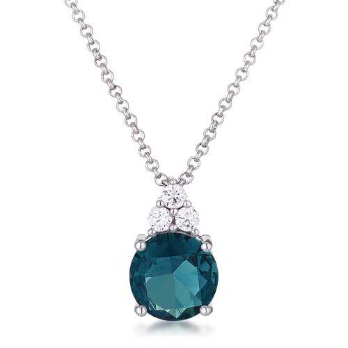 Elegant Rhodium Plated 9mm Blue Green Cubic Zirconia Pendant Necklace - Perfect for Weddings, Parties & Everyday Wear