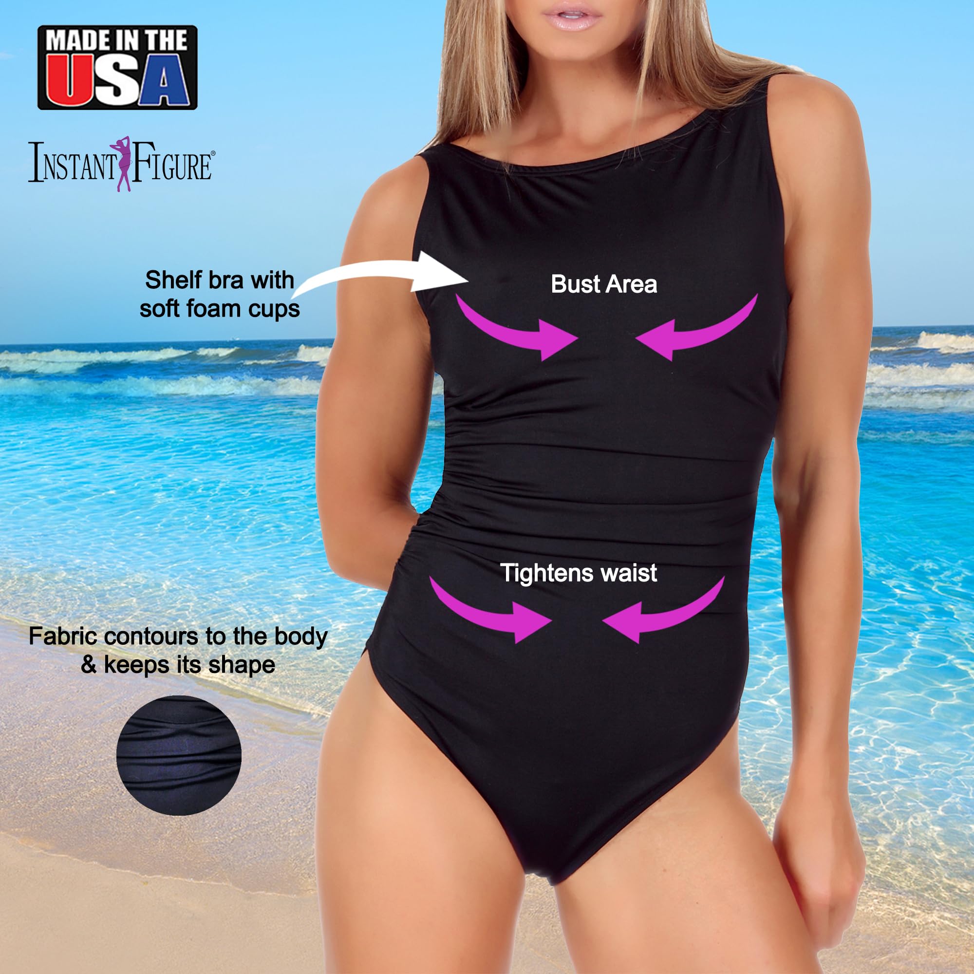 USA-Made Women's Shapewear Swimsuit - High Compression One-Piece with Tummy Control | Slimming Bathing Suit for Beach, Pool & Summer Vacations