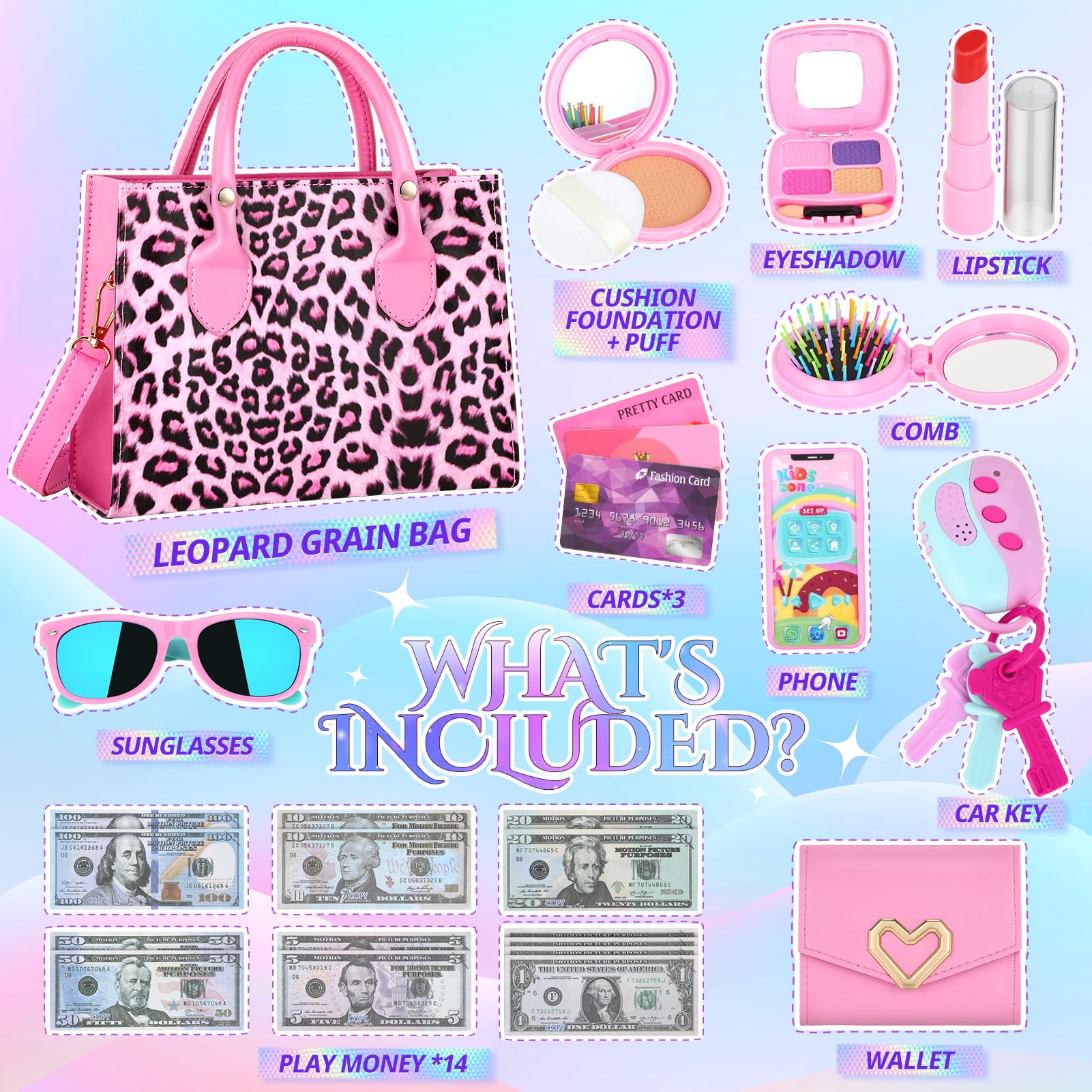 GIFTINBOX Play Toddler Girls Purse - Pretend Play Handbag Toy for Kids Age 3-8, Princess Dress Up Accessories & Birthday Gift for 3 4 5 6 7 8 Year Old Girls - Perfect for Role Play, Tea Parties & Dress Up Games