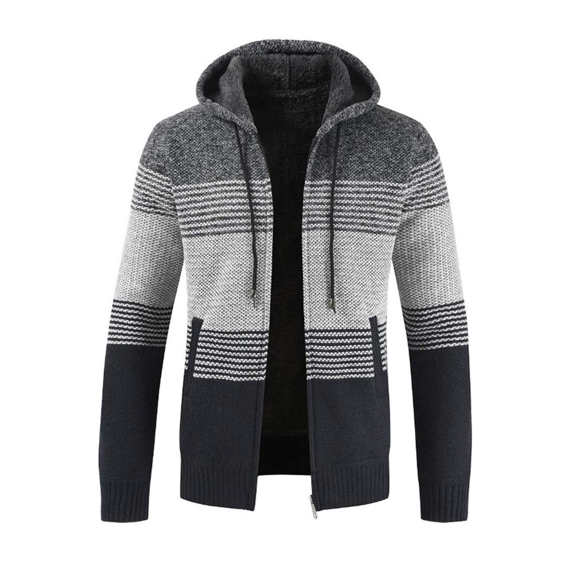 Mikey Store Men's Winter Striped Zipper Hooded Jacket - Warm Casual Outerwear for Outdoor Activities and Daily Wear