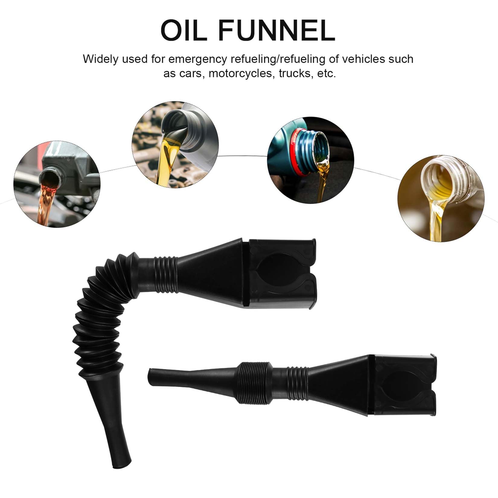 8-Piece Snap Funnel Set with Extendable Flexible Spout - Universal Car Oil Drain Tool for Motorcycle, Petrol, Diesel, Water - Durable Plastic Funnel in 4 Colors - Perfect for DIY Auto Maintenance & Fluid Transfer