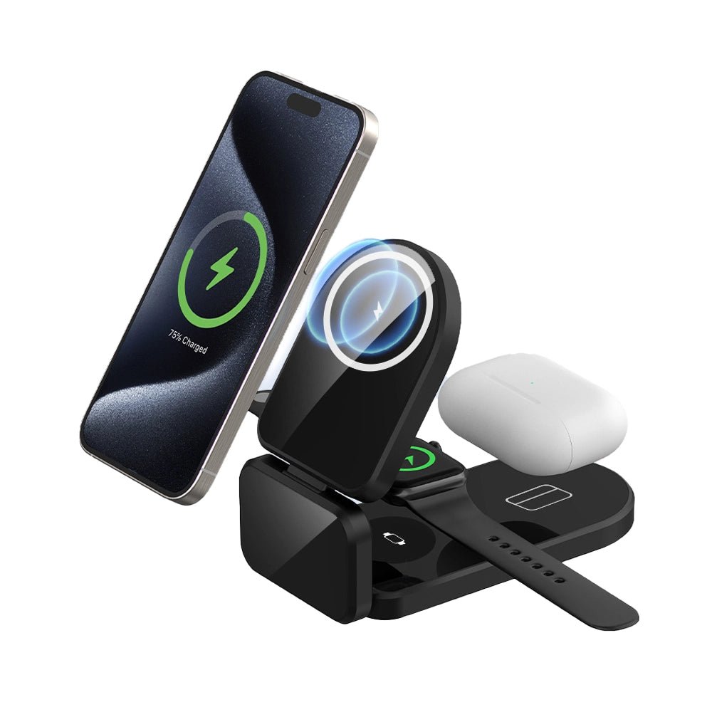 Zynco 3-in-1 Magnetic Wireless Charger Stand for iPhone 14/13/12, Apple Watch & AirPods - Fast Charging Station for Home, Office & Nightstand