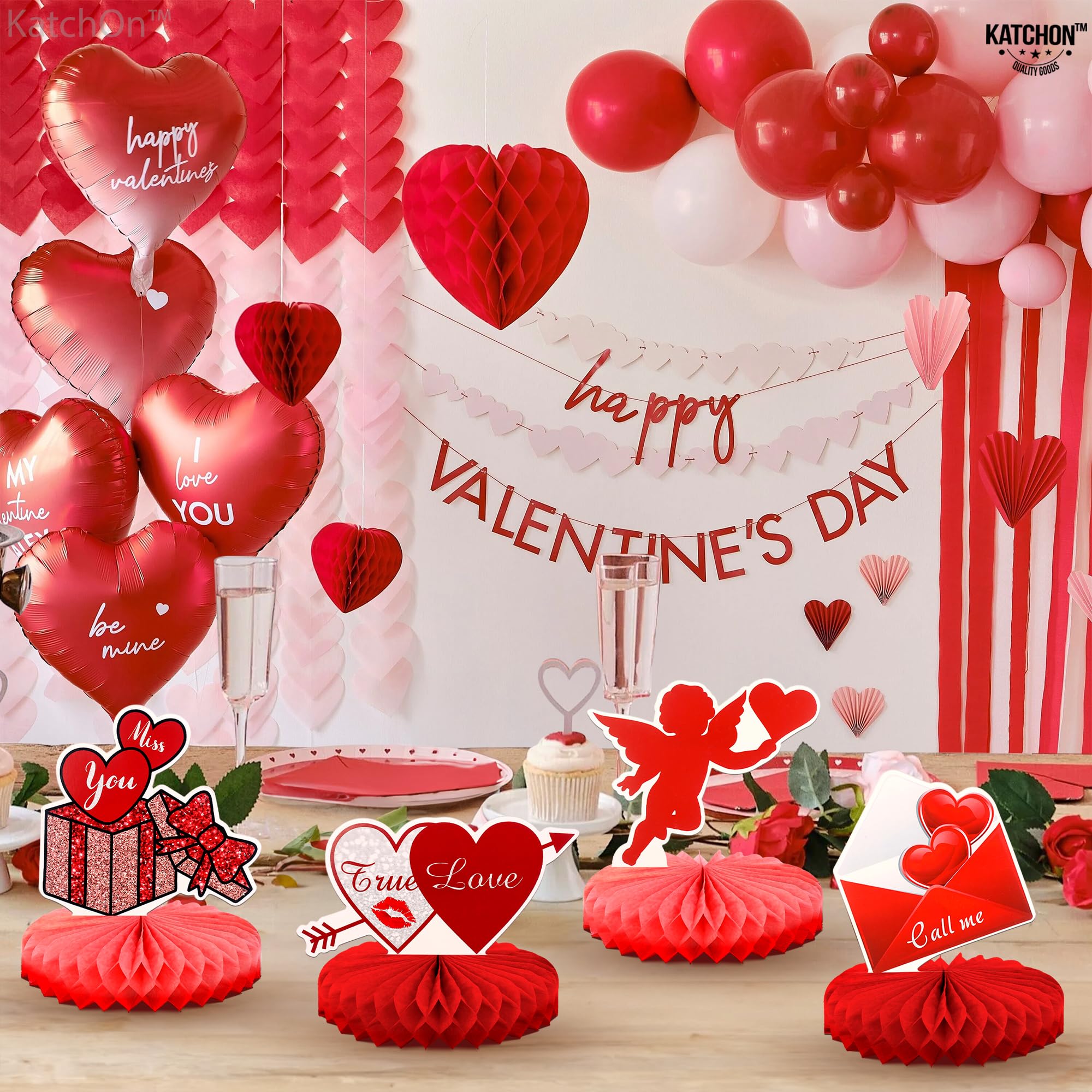 KatchOn 9-Pack 3D Red Heart Centerpieces for Tables - Love & Wedding Decor, Party Table Decorations | Perfect for Valentine's Day, Anniversary Celebrations & Romantic Dinners