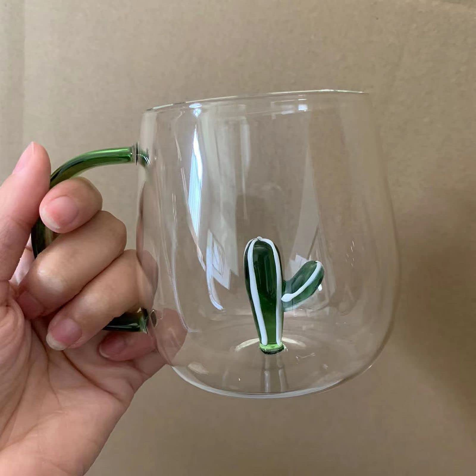 3D Crystal Glass Animal Plant Wishing Coffee Cup - Milk Chocolate Cappuccino Style, Unique Home & Office Decoration Gift (Cactus Design) | Perfect for Coffee Lovers, Housewarming Gifts & Desk Decor