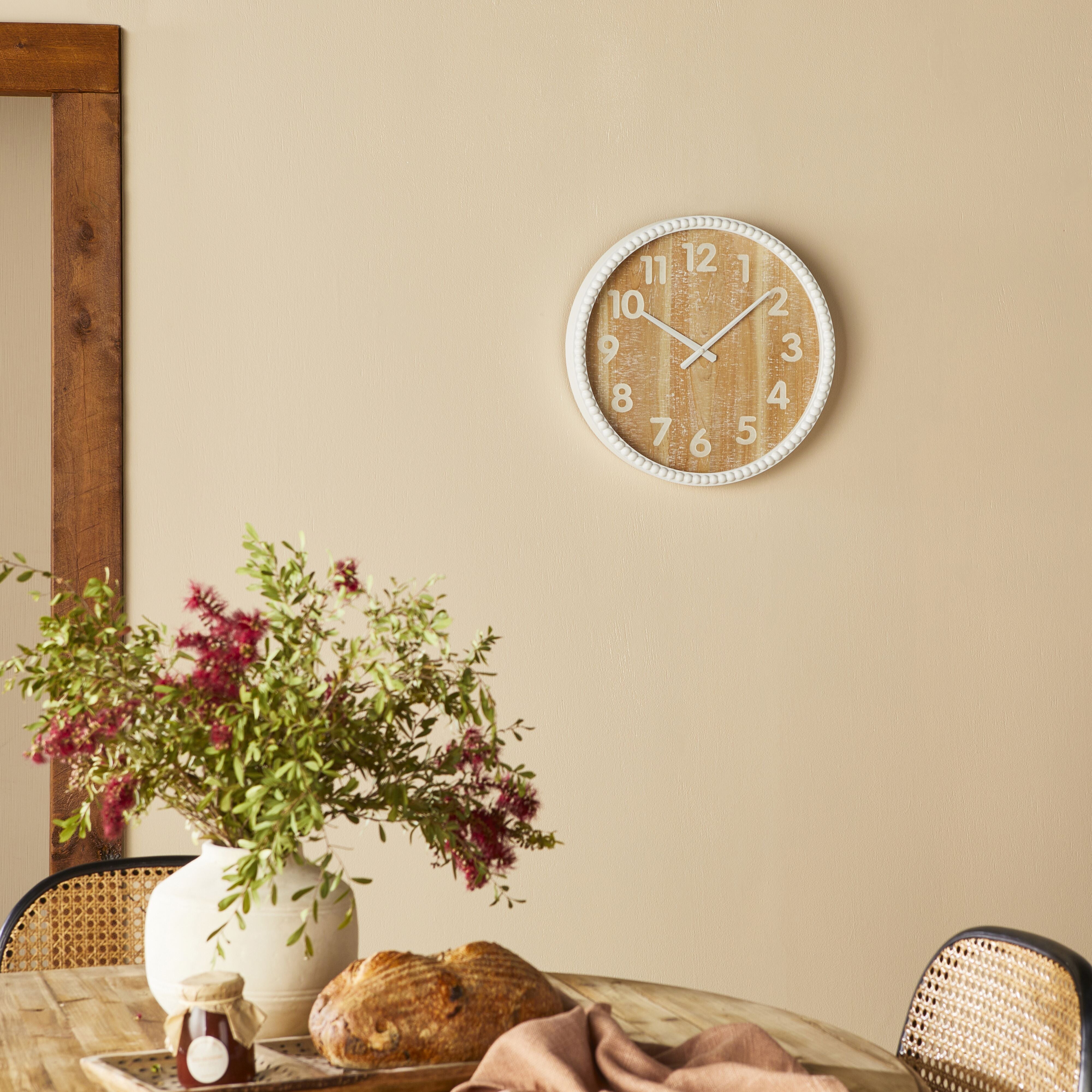 Stylish Bobble Wall Clock - White 50x50x6.5cm - Perfect for Living Room, Bedroom & Office Decor