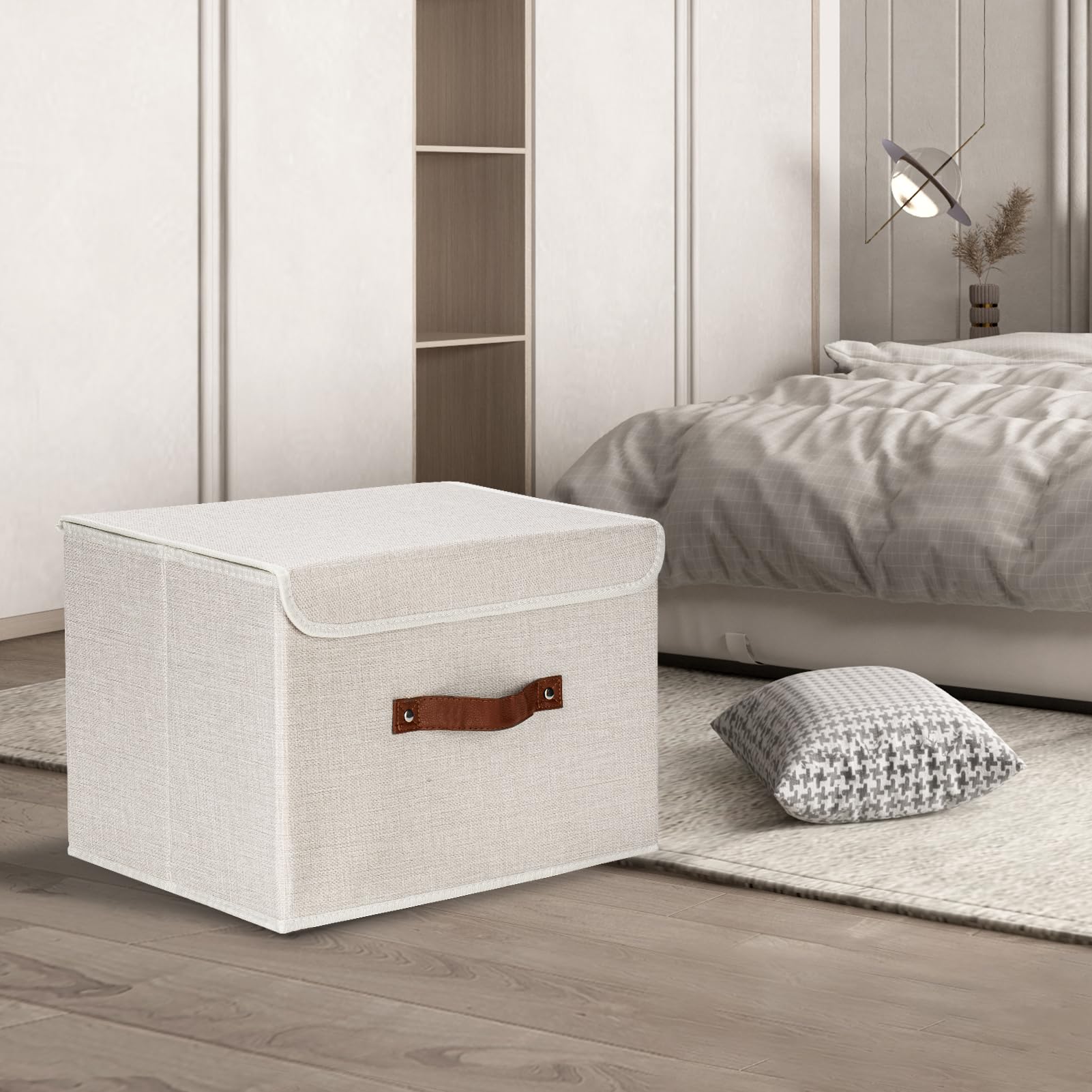 TYEERS 5-Pack Foldable Fabric Storage Bins with Lids - Closet Organizers for Clothes, Toys & Office Supplies | Space-Saving Home Organization Solution for Bedroom, Nursery & Office (Beige)