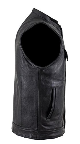 Men's Premium Leather Motorcycle Vest with Concealed Gun Pockets - Biker Jacket for Riding, Outdoor Adventures & Motorcycle Events