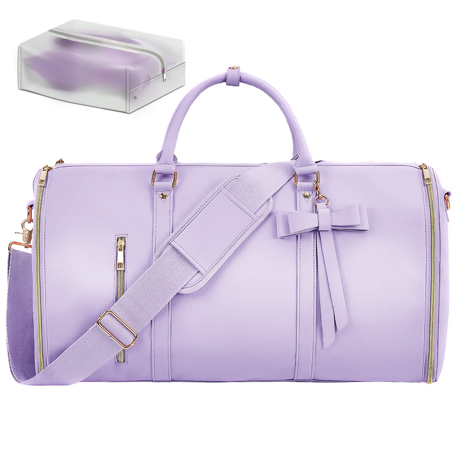 Women's Convertible 2-in-1 Travel Garment Bag - Foldable PU Suitcase with Hanging Clothes Organizer, Toiletry Pocket & Shoe Compartment (Purple) | Perfect for Business Trips, Weddings & Weekend Getaways