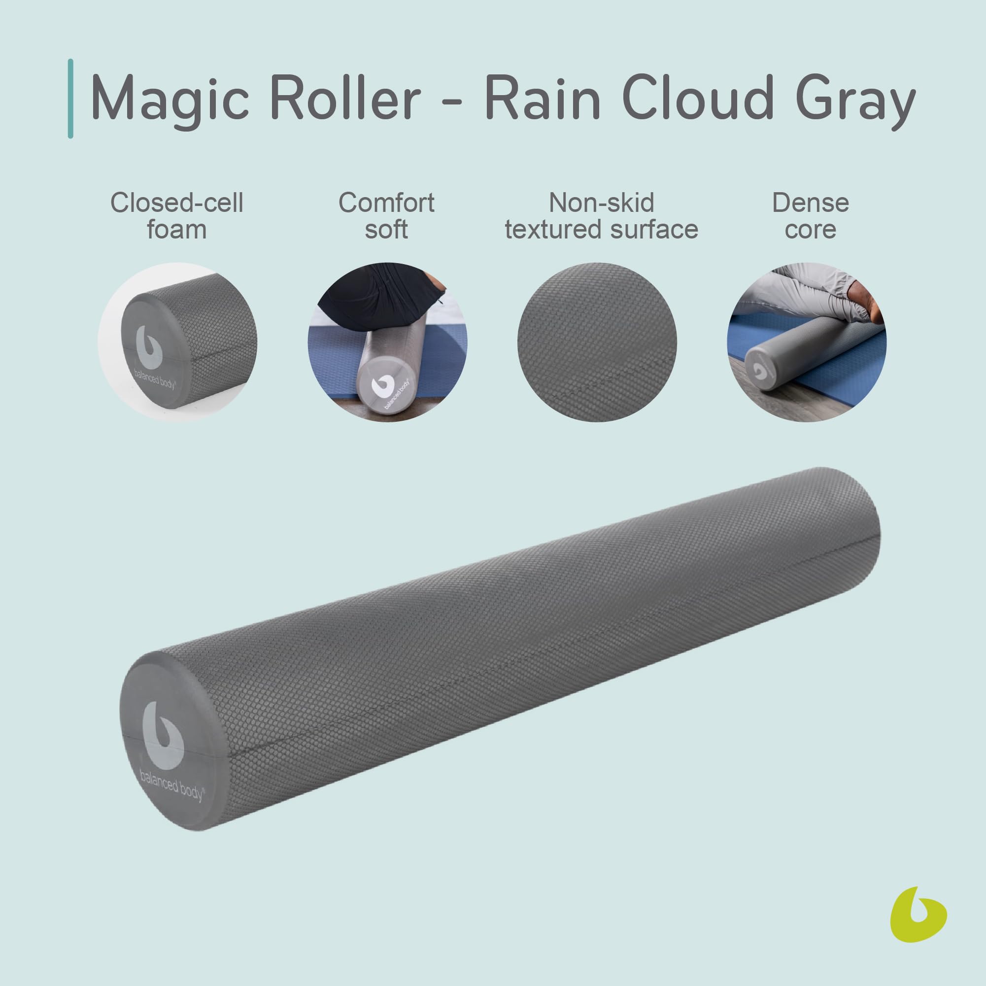 Balanced Body Magic Roller - Professional Muscle Release Roller for Post-Workout Recovery, Physical Therapy & Stretching | Rain Cloud Gray | Perfect for Pilates, Yoga & Home Fitness
