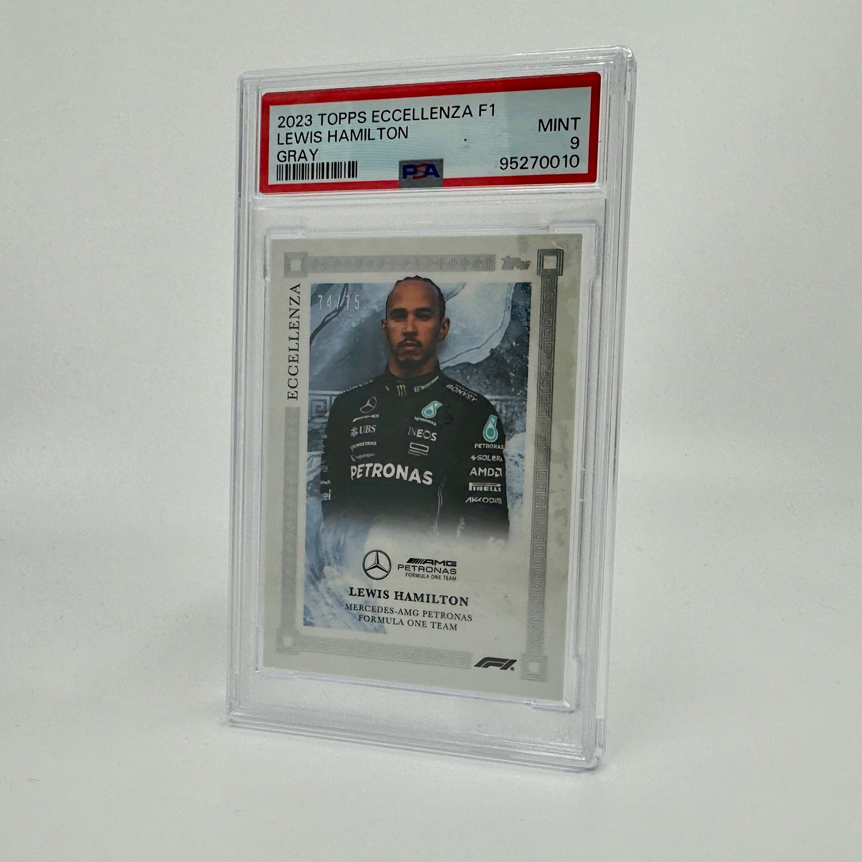 PSA 9 Graded 2023 Lewis Hamilton 74/75 Gray Eccellenza Trading Card - Perfect for Collectors, Investors & Formula 1 Fans