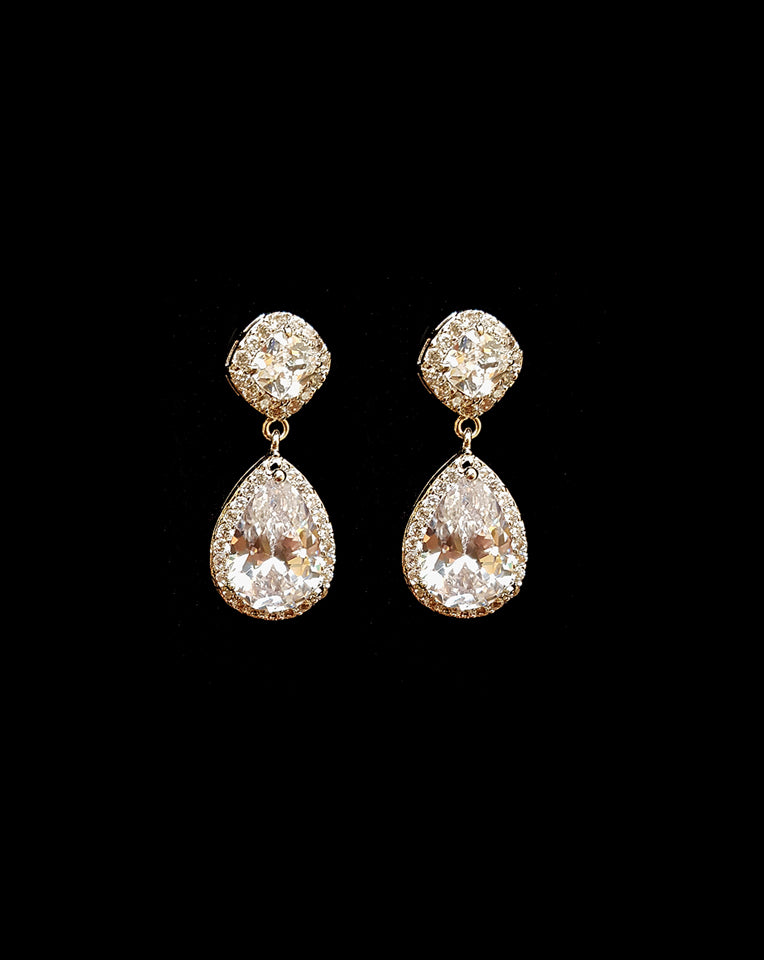Gabriela by Johnny B at Kezani - Elegant Small Pear Drop Halo Wedding Earrings for Brides, Bridesmaids & Formal Occasions
