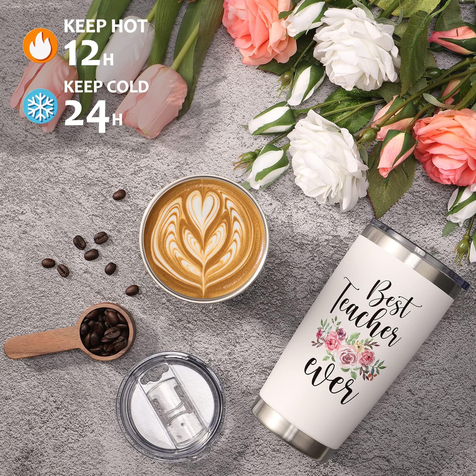 20 oz Insulated Tumbler Cup - Best Teacher Gift for Women, Teacher Appreciation Week, Graduation, Retirement & Birthday - Perfect Thank You Present from Students - Keeps Drinks Hot/Cold for School, Office & Home Use