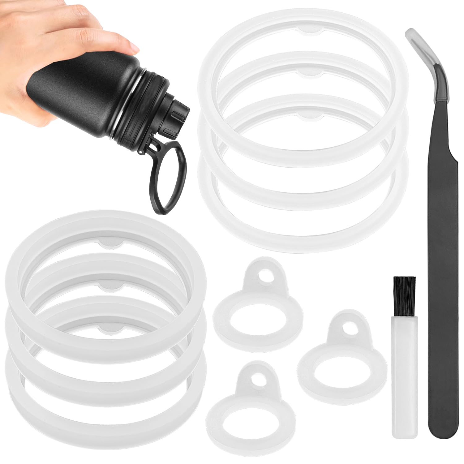 AYWFEY 11-Piece Water Bottle Lid Replacement Kit for Thermoflask 24/32/40/64oz - Includes Cleaning Brush & Elbow Tweezers, Silicone O-Rings & Gasket Seals - Perfect for Gym, Hiking, Travel & Outdoor Activities